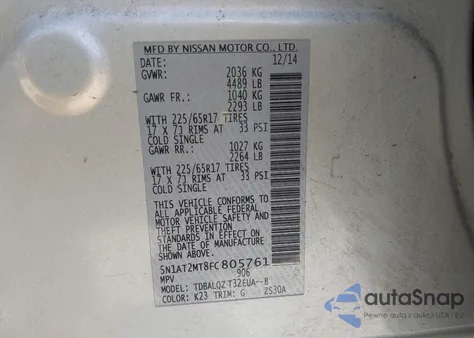 2015 Nissan Rogue Sv из США, поврежденный, VIN 5N1AT2MT8FC805761